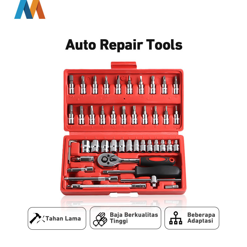 【Mukava】Kunci SOK 46 PC Set Socket (1/4 &quot;)  Full Lengkap Socket Tool Kit Pas Ring L Motor