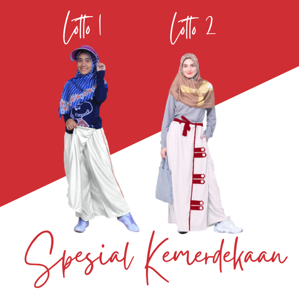 Rok celana olahraga wanita muslimah kusasi lotto 1 lotto 2 merah putih / rok celana dewasa / rok cel