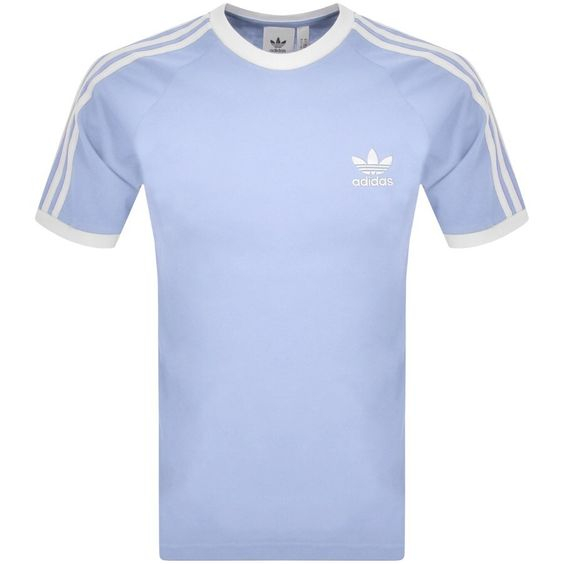 Kaos Adidas Biru Tiga Strip Unisex Lengan Pendek M - XXL