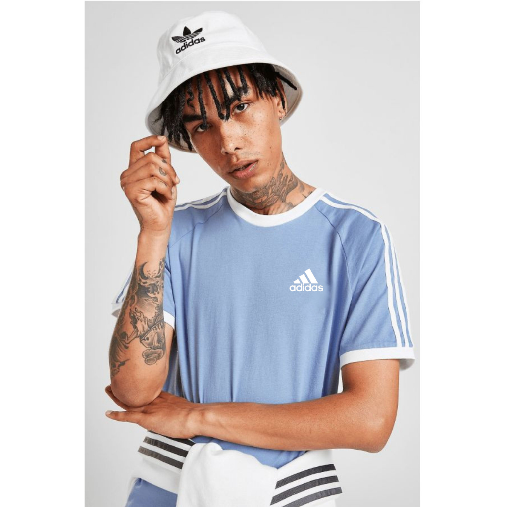 Kaos Adidas Biru Logo Garis lengan Strip 3 Pria Wanita | Atasan Pria Olahraga