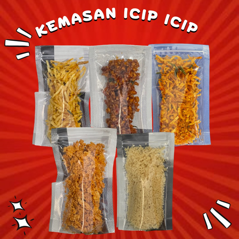 

KEMASAN ICIP ICIP kentang mustofa | Kremesan Ayam | Kering Orek Tempe 40 gr