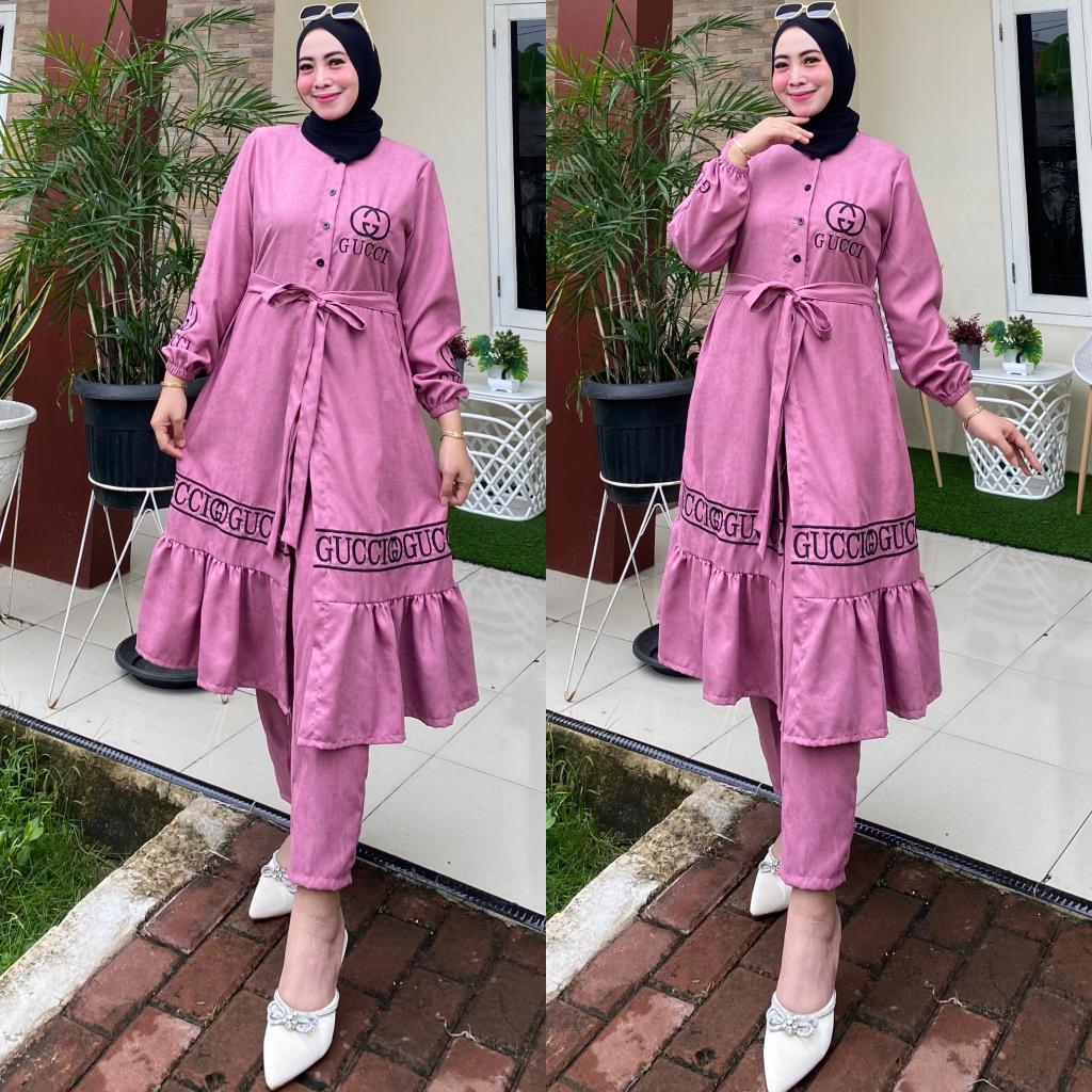 QF. Setelan tunik celana polos / tunik / tunik wanita / tunik terbaru / Setelan tunik // setelan tun