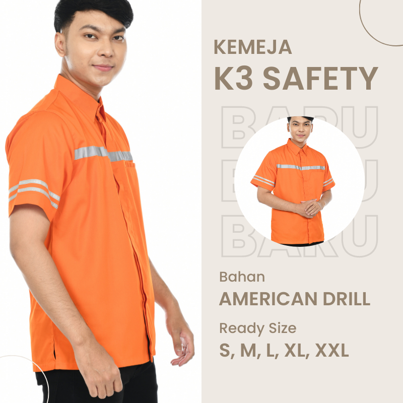 ATASAN PRIA - KEMEJA SAFETY K3 SERAGAM KERJA PROYEK WEARPACK LENGAN PENDEK WARNA ORANGE