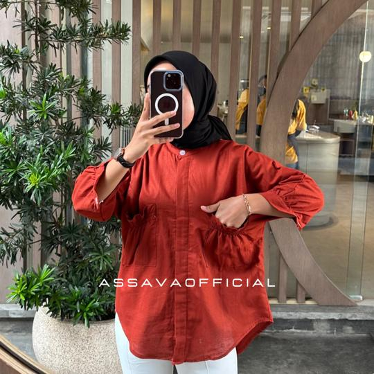 Cantika Top Linen - Kemeja Linen Pocket - Cantika Blouse - Atasan Baju Wanita - Blouse Linen Wanita