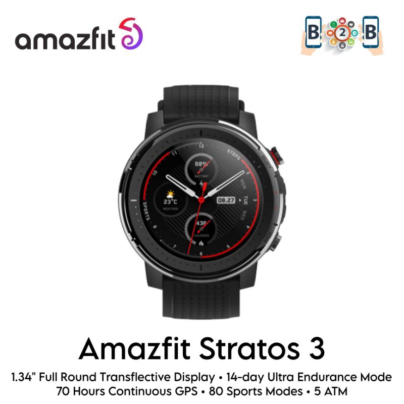 (SECOND) Amazfit Stratos 3 Smartwatch 1.34" TFT Display GPS 5ATM Water Resistant 19 Sport Modes