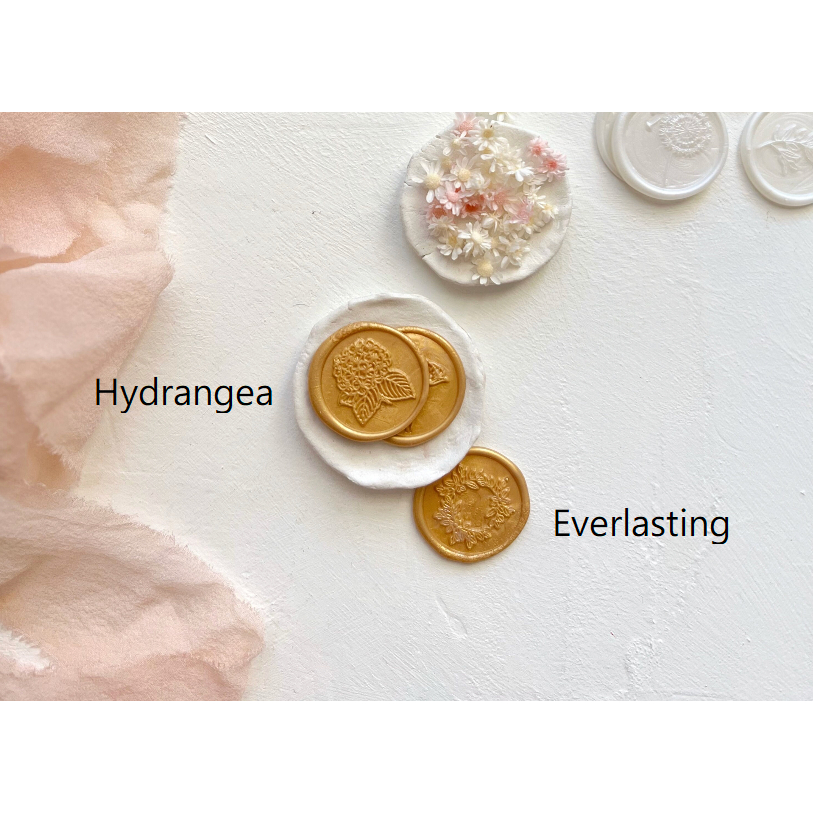 

Hydrangea, Everlasting 1 Piece LefavelaaCOIN Seal Wax Stamp Sticker Instant / Seal Wax Coin / Wax Seal / Stempel Lilin / Self Adhesive / Segel lilin Amplop Undangan Vintage