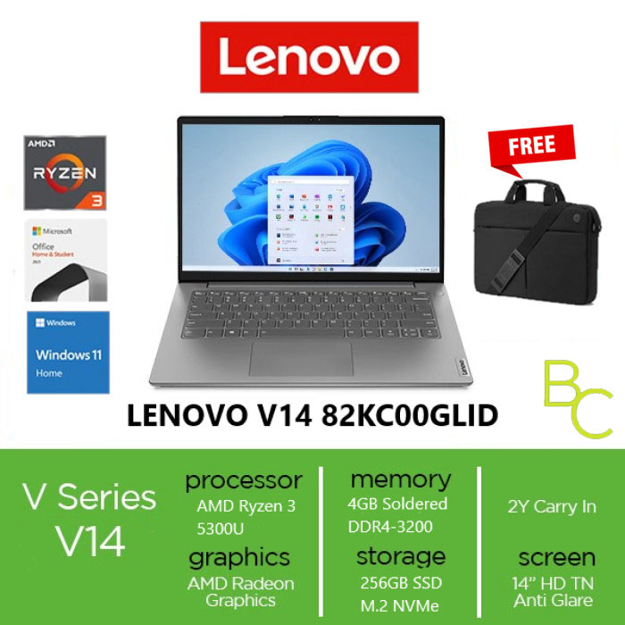 Laptop Lenovo V14 GLID-Ryzen3 5300U 4GB 256GB 14"HD WIN 11 HOME + OHS