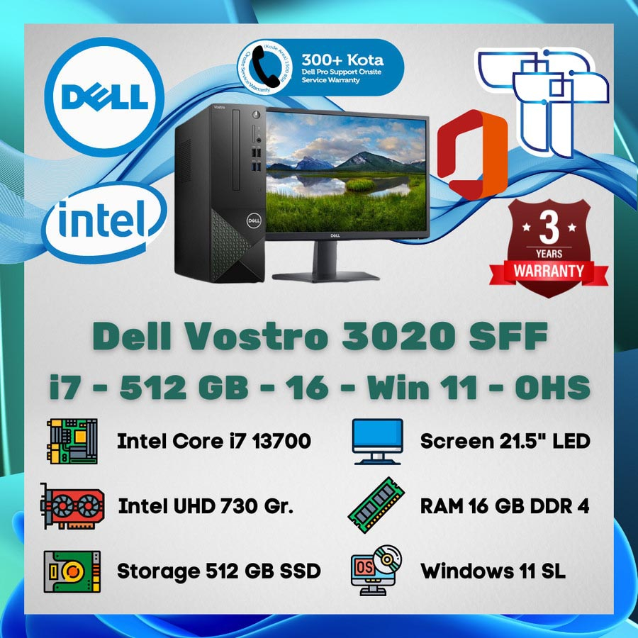 Dell Vostro 3020 SFF Desktop PC - i7 - 512 GB - 8 - Win 11 - OHS