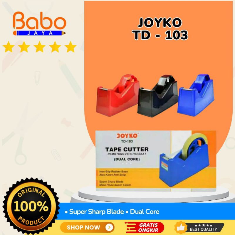 

BABO JAYA Tape Dispenser , Tape Cutter Joyko TD-103 , Alat Pemotong Isolasi Yang Bisa Digunakan Dual Core Tape