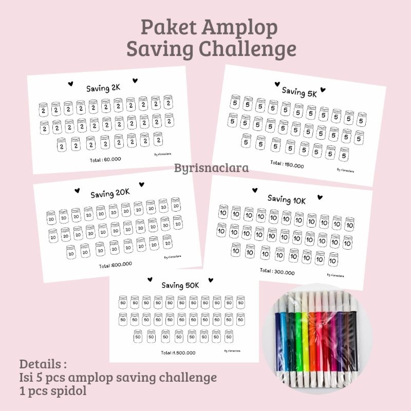 

Isi 5 pcs Amplop Saving Challenge / tantangan menabung / celengan target