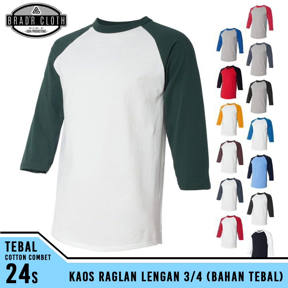 KAOS RAGLAN 3/4 POLOS TEBAL - COTTON COMBED 24S