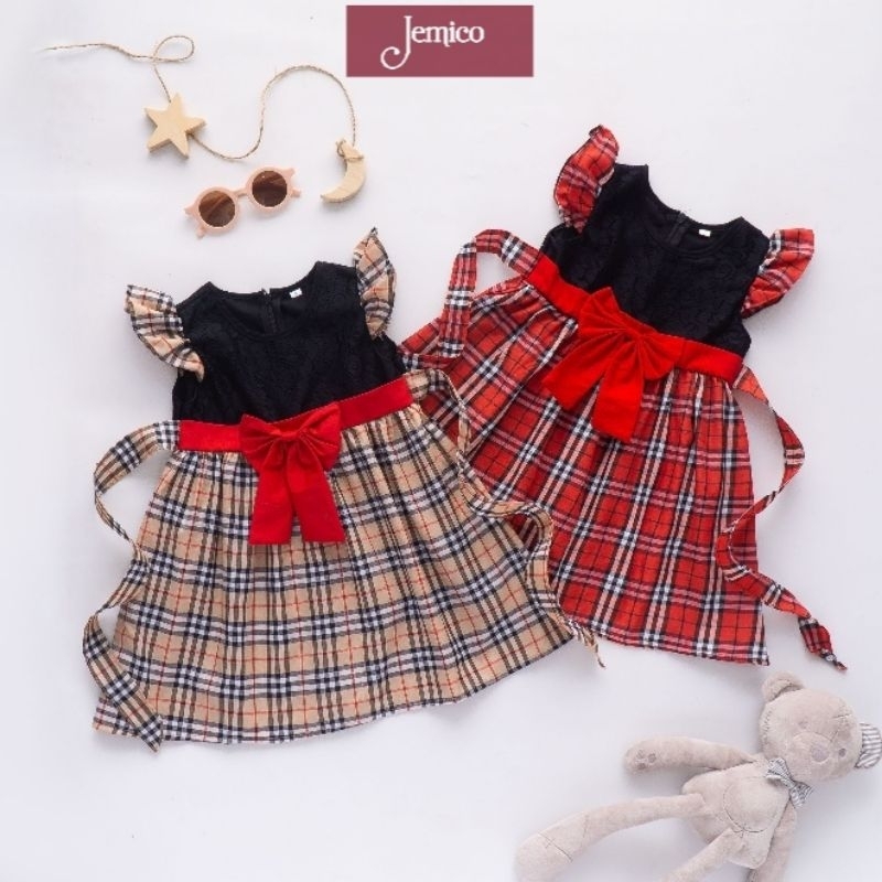 Baju Dress anak perempuan 1 tahun - 3 tahun kotak berry