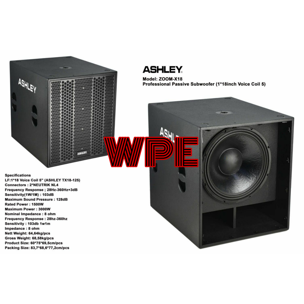 speaker subwoofer pasif ashley zoom x18 original 18 inch
