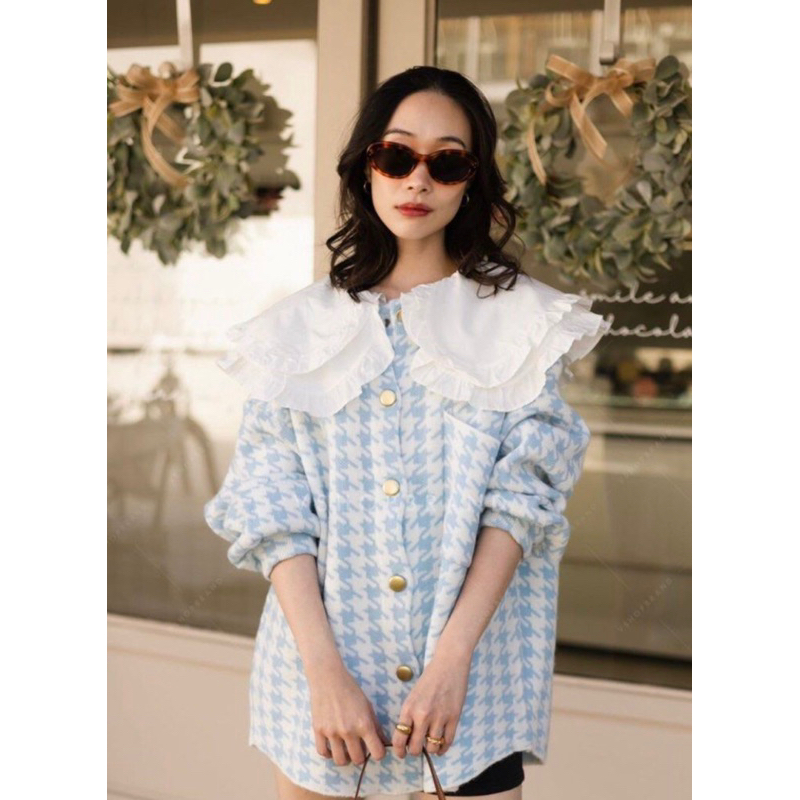 Collared Houndstooth Cardigan