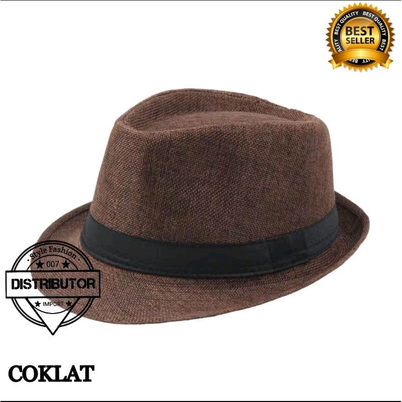 Topi Fedora Jazz pria / Topi pria Retro / Topi luar ruangan warna Coklat
