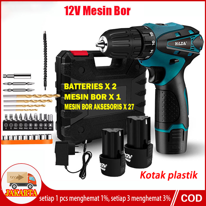 Perkakas Listrik Bor 12V Mesin Bor Baterai Cordless Bor Listrik Electric Drill Cordless Screwdriver 