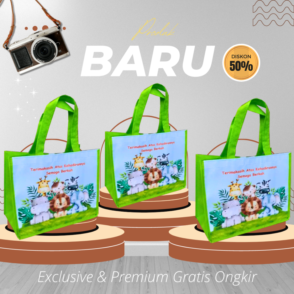 

Tas Ultah Premium Animal Kids Cute Tas Spunbond Hijau Muda Tas Unik Tas Kado Packing Tas Custom Nama