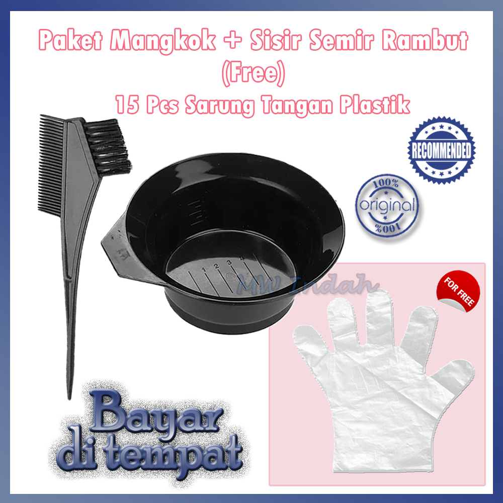 Paket 2in1 Mangkok dan Kuas / Sisir Semir Rambut Bonus 15pcs Sarung Tangan Plastik Alat Pewarna Ramb