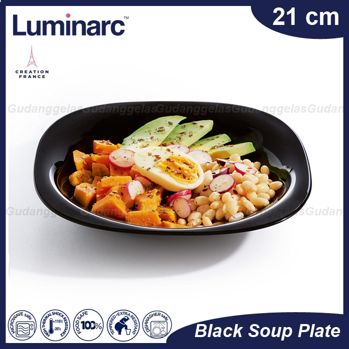 Luminarc Piring Sup Hitam/Luminarc Soup Plate/Piring Pasta/Piring Kaca/Piring Spaghetti