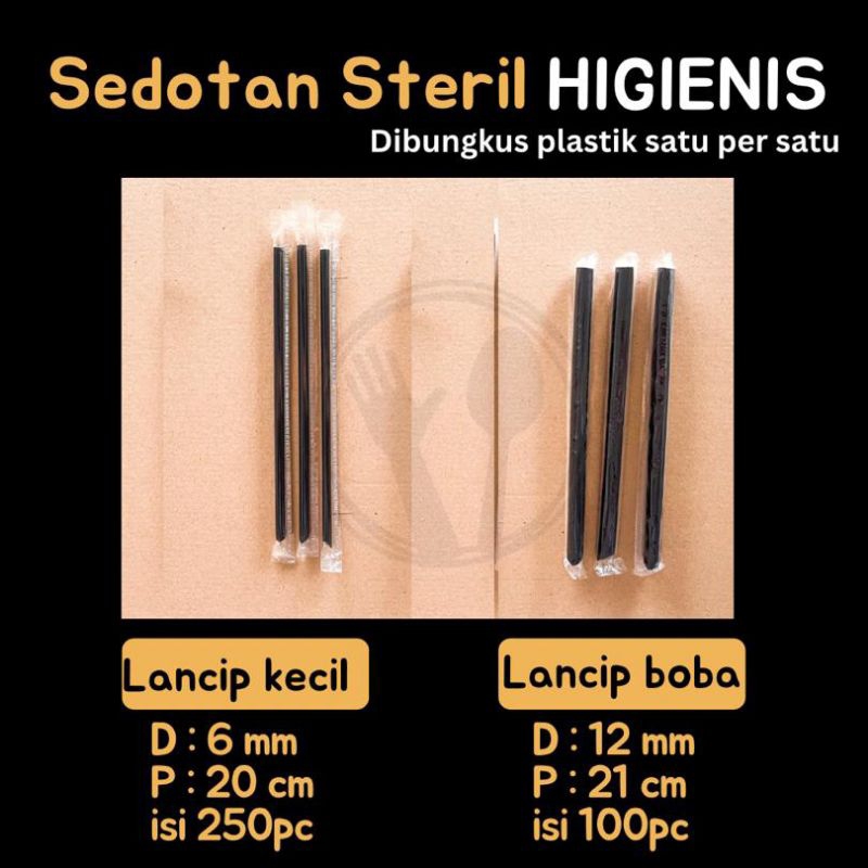 SEDOTAN 6 MM STERIL HITAM TEH THAI TEA BUNGKUS PLASTIK PANJANG 20 CM RUNCING HIGIENIS SEDOTAN HITAM 