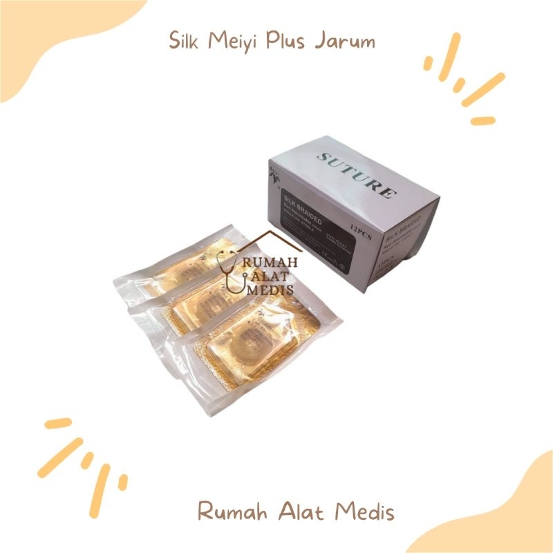 Ecer Silk 2/0 3/0 4/0 Plus Jarum Meiyi / Cat Gut Suture / Benang Plus Jarum  Silk Braided