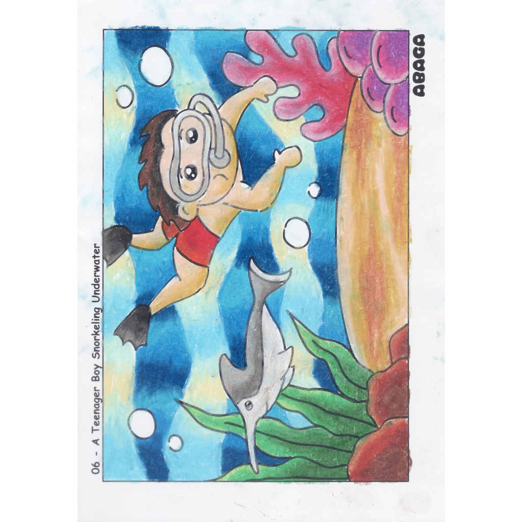 

Lembar Mewarnai Anak Teknik Pastel / A Teenager Boy Snorkeling Underwater / Smart Coloring Page