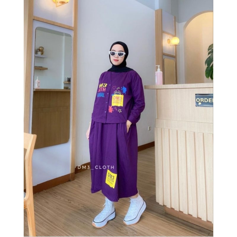 Set Cardi DM3 Terbaru Cloth Stelan Wanita Dres+Cardigan One Set Bahan Kaos Combed 20s