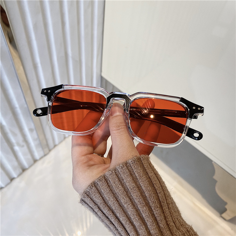 Kacamata Hitam Persegi Wanita/ Pria Gaya Retro Sempit Frame Murah Sunglasses Fashion Korea-Persegi merah