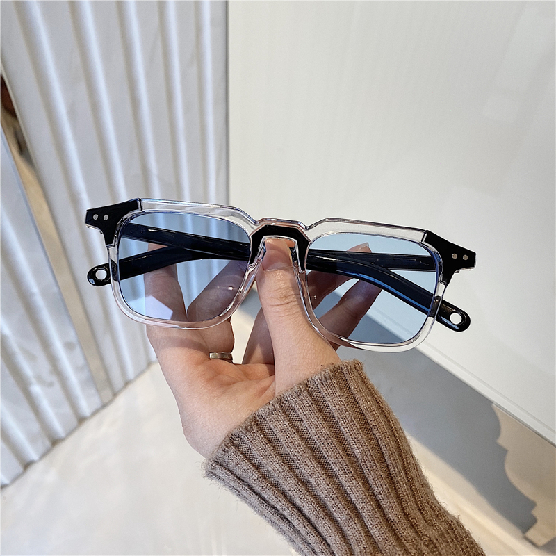 Kacamata Hitam Persegi Wanita/ Pria Gaya Retro Sempit Frame Murah Sunglasses Fashion Korea-Persegi biru