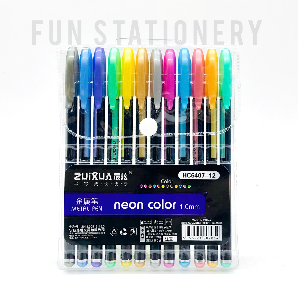

PULPEN GEL NEON ZUIXUA HC - 6407 12 WARNA / GEL PEN WARNA WARNI