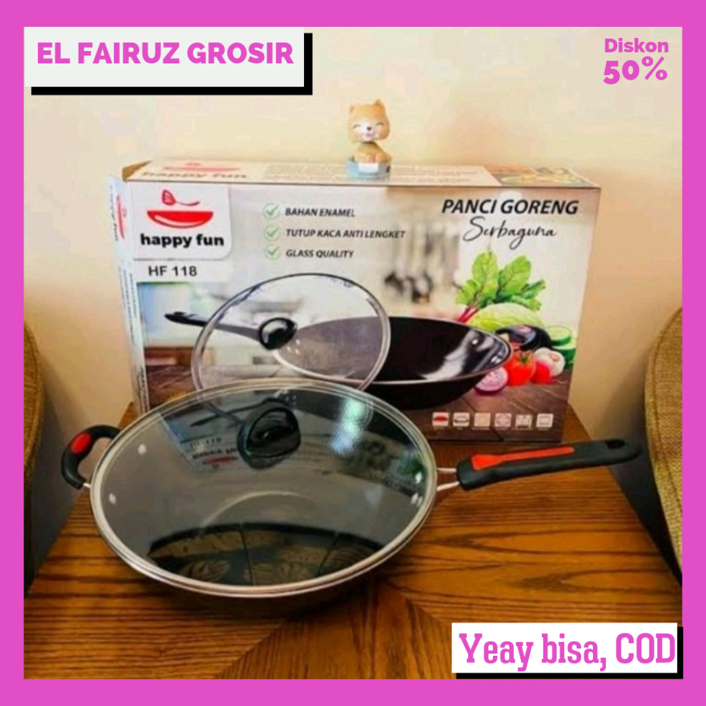 Panci Wajan Goreng Penggorengan Serbaguna Teflon Tutup Kaca