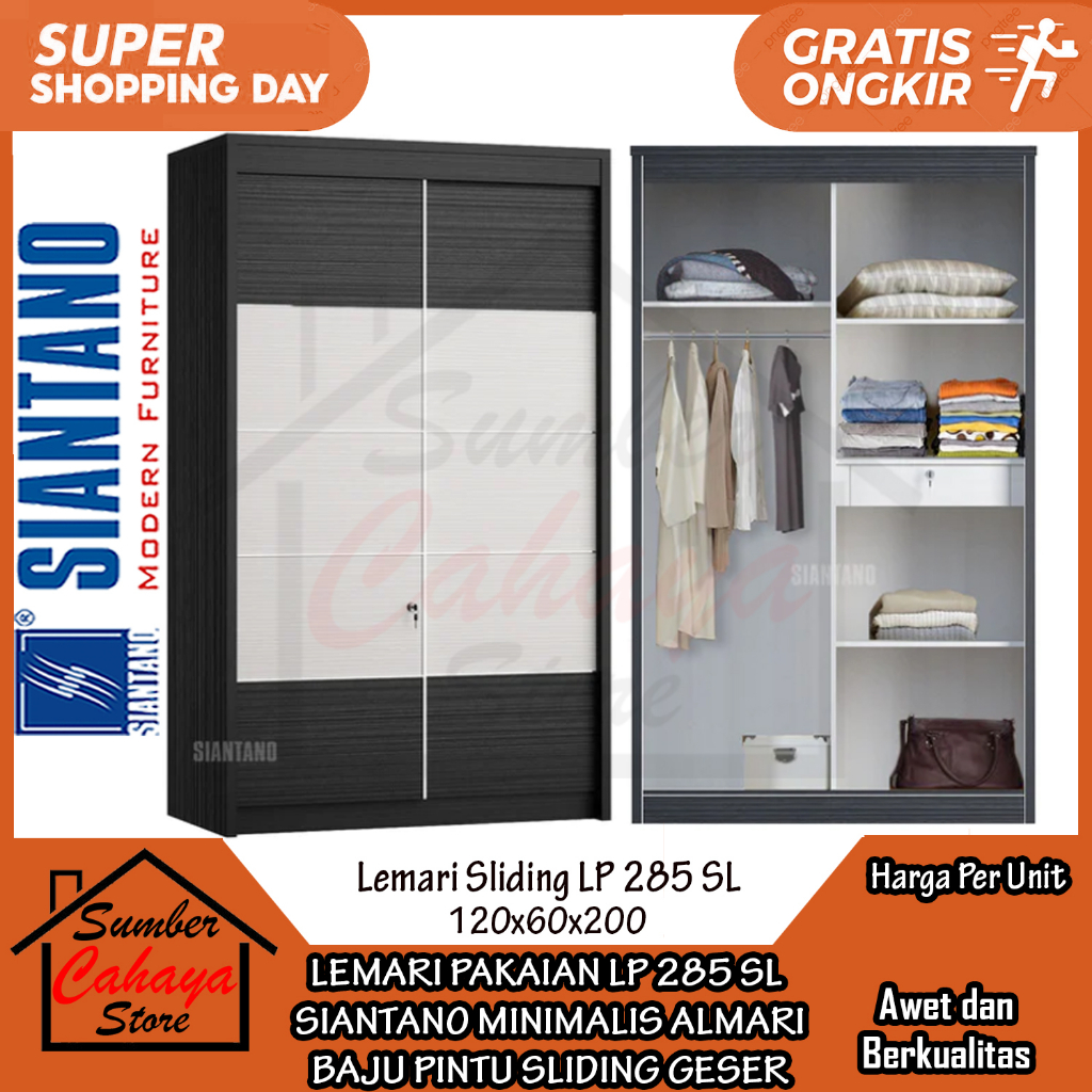 [Kargo] ALMARI BAJU 2 PINTU SIANTANO LP 285 SL SLEDING GESER LEMARI PAKAIAN SLIDING MINIMALIS REL SL