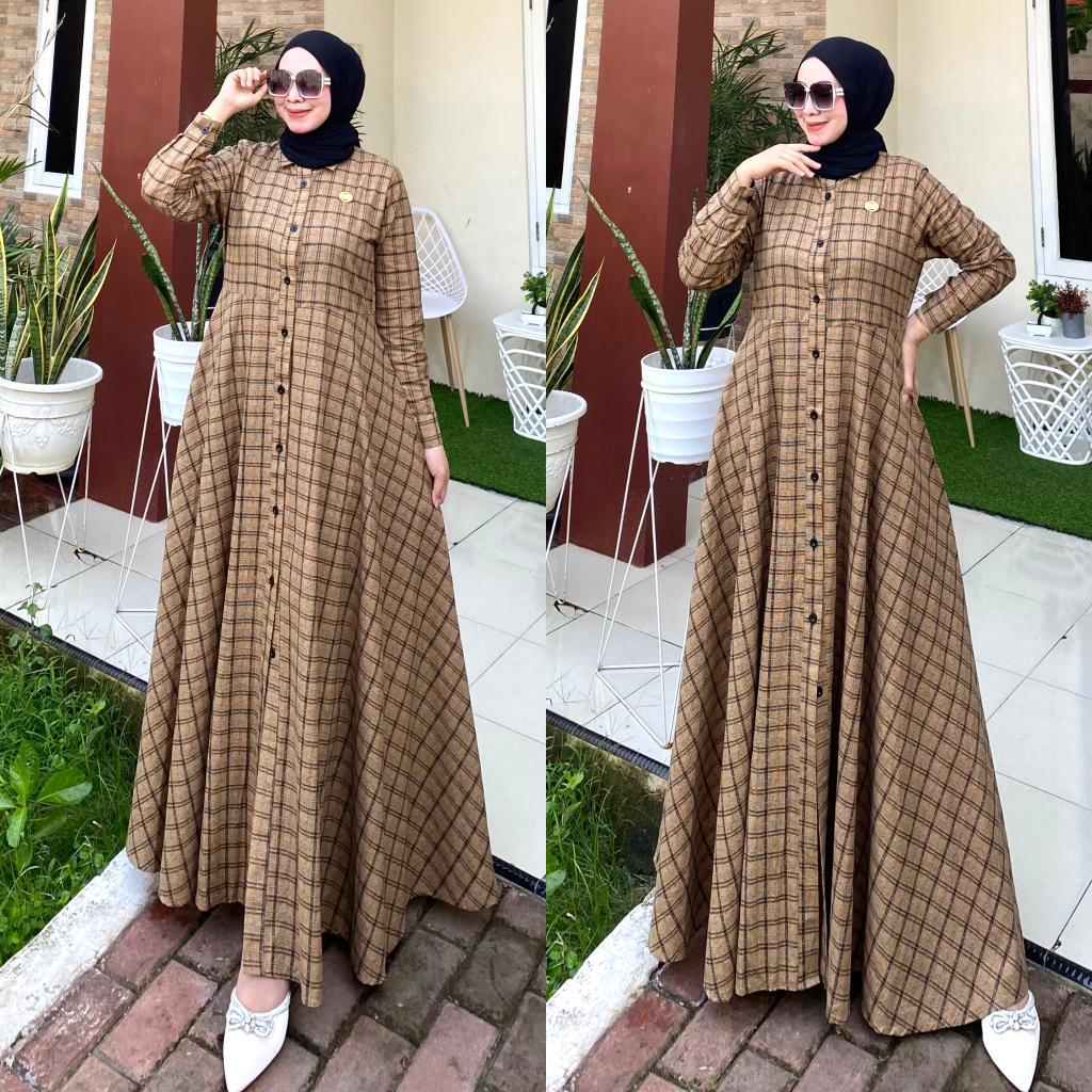 MOS Gamis Motif Kotak Full Kancing Busui Friendly