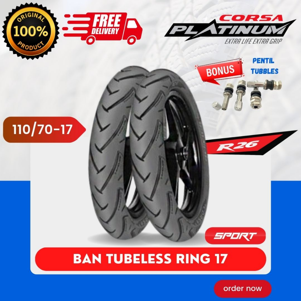 [READY COD] (READY STOCK) BAN CORSA TUBELESS PLATINUM R26 RING 17 / BAN LUAR R-26 ( 110/70-17 ) BAN 