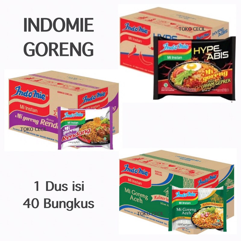 

(KHUSUS GOJEK GRAB) Indomie Goreng 1 Dus isi 40 Bungkus Rendang, Mie Goreng Aceh, Mi Instant Goreng Ayam Geprek