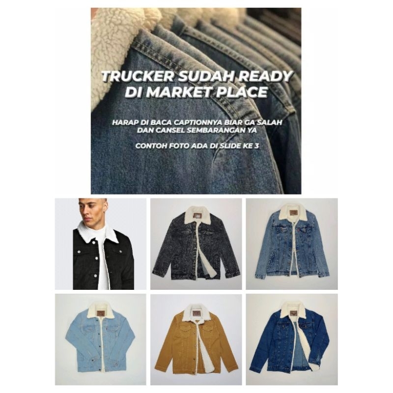 Jaket Pria Trucker Sherpa Bulu Jaket jeans Tebal Jaket Jeans Premium Termurah Warna Bioblitz