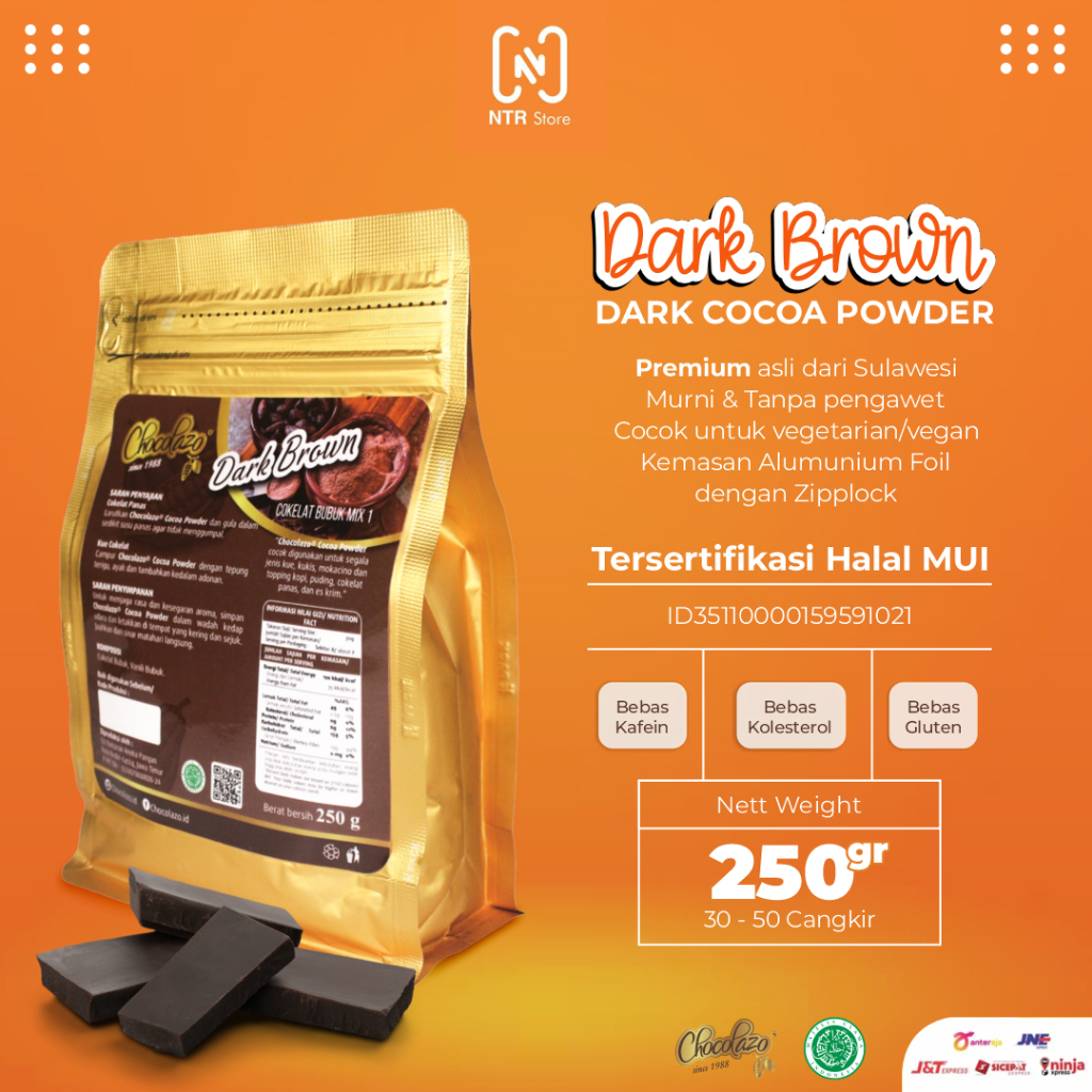 

Bubuk Minuman Dark Brown Cocoa Premium 250gr Halal BPOM Warna Cokelat Pekat