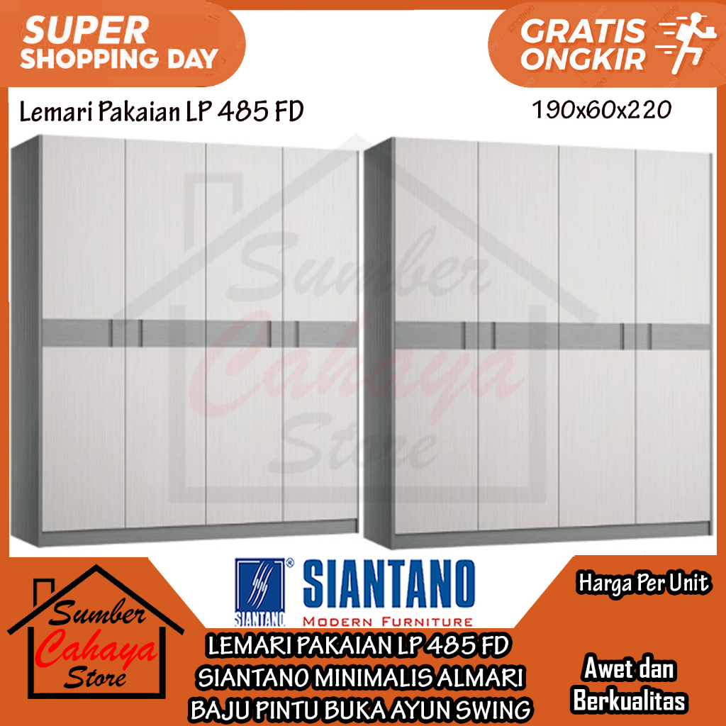 [Kargo] LEMARI PAKAIAN MINIMALIS 4 PINTU LIPAT SIANTANO LP 485 FD KABINET BAJU ALMARI JUMBO LAWANG L