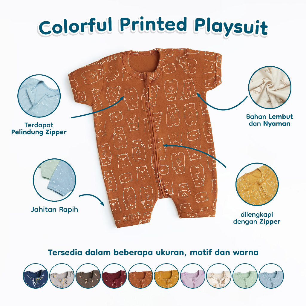 Nice Kids - Colorful Printed Playsuit Baby Newborn (Baby Jumper Romper Onesies Bayi Baju Terusan 0-2 Tahun)