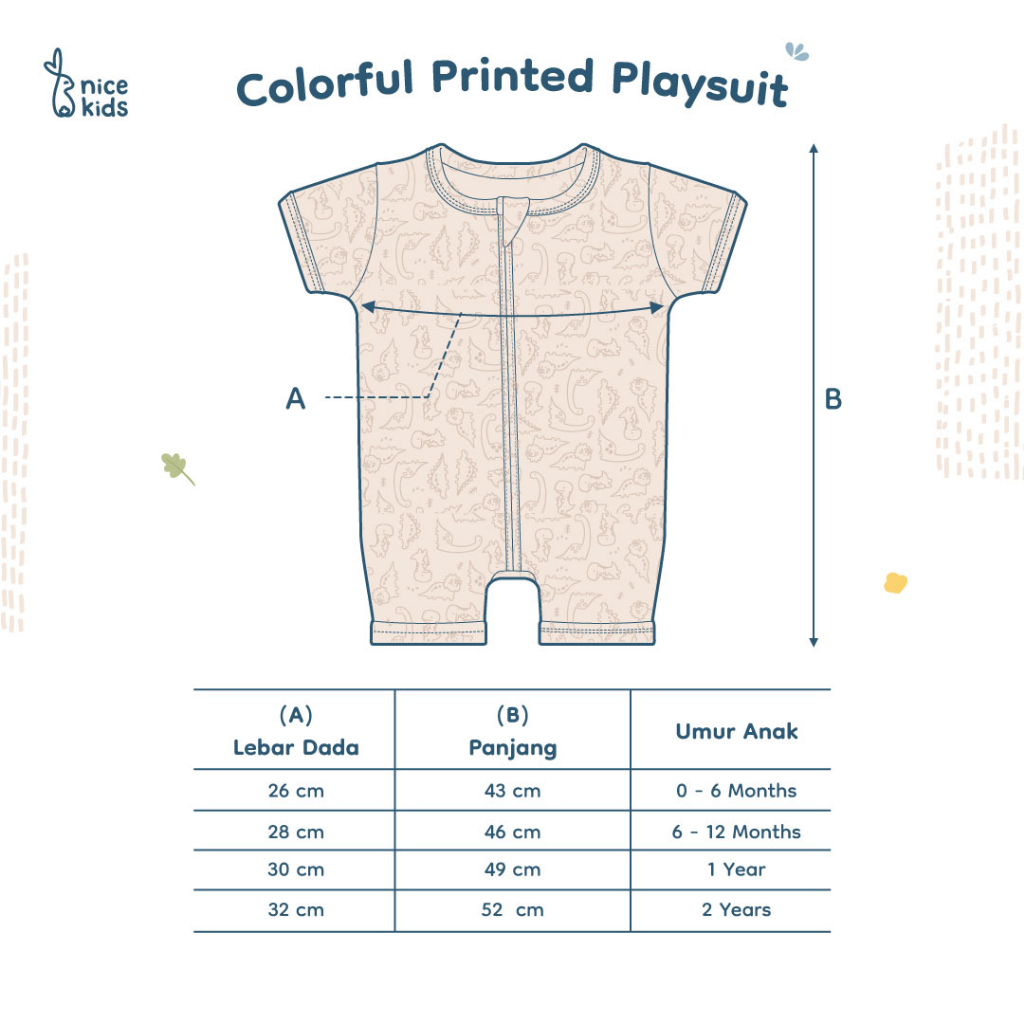 Nice Kids - Colorful Printed Playsuit Baby Newborn (Baby Jumper Romper Onesies Bayi Baju Terusan 0-2 Tahun)