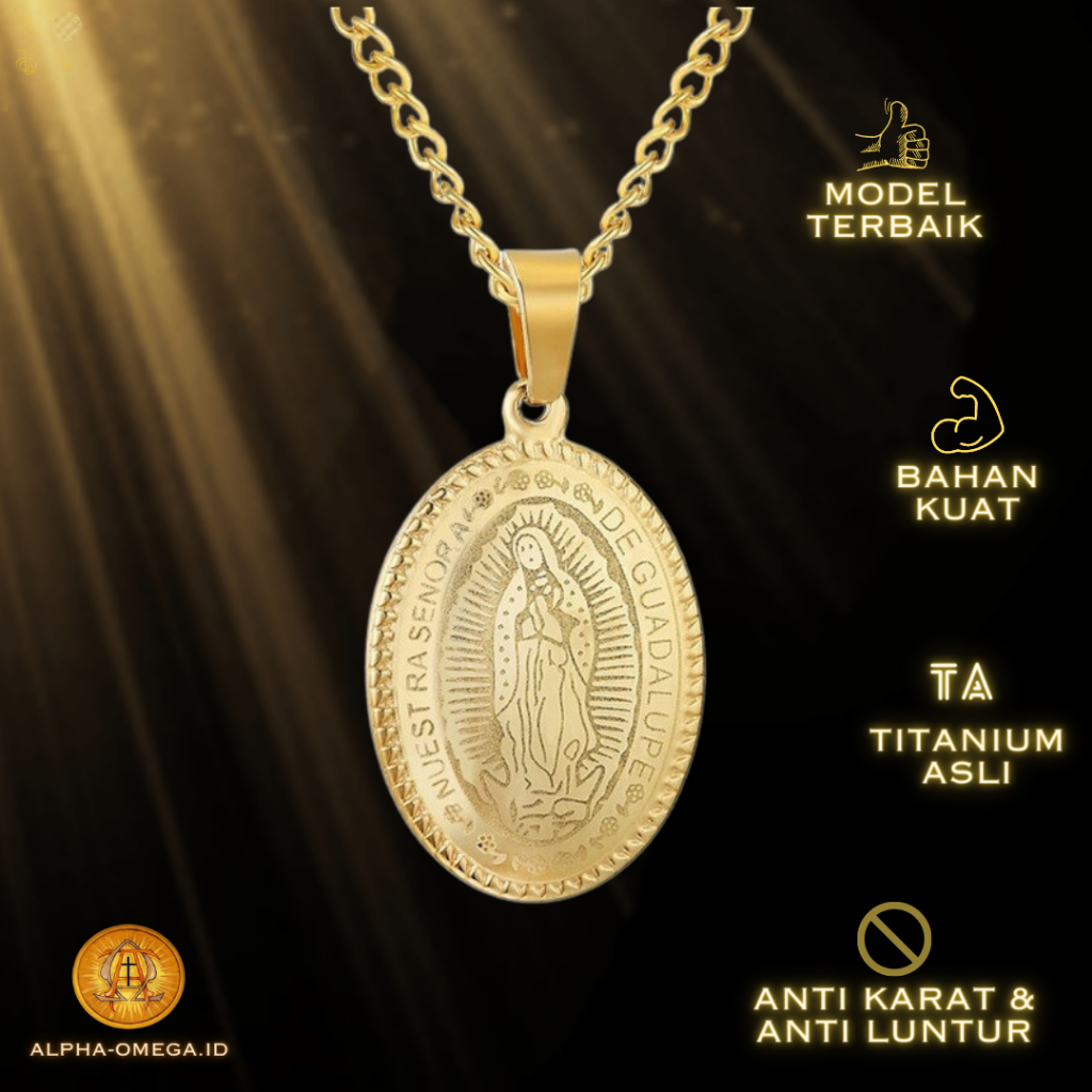 ALPHA OMEGA - Kalung Bunda Maria Guadalupe  Wanita Katolik  Titanium