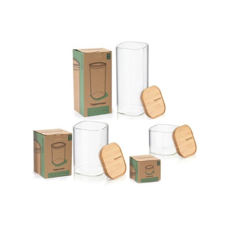 BAMBOO GLASS JAR TUPPERWARE / TOPLES KACA MEWAH DENGAN TUTUP KAYU ASLI / TOPLES TUPPERWARE