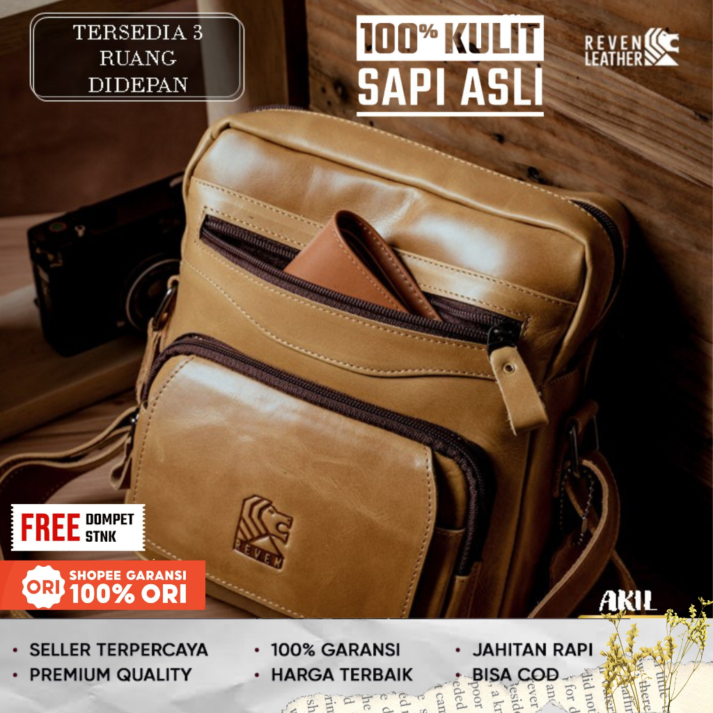 Tas Selempang Kulit Pria Travel REVEN BREAKER SLINGBAG Terbaru Bahan 100% Kulit Sapi Asli Original Premium
