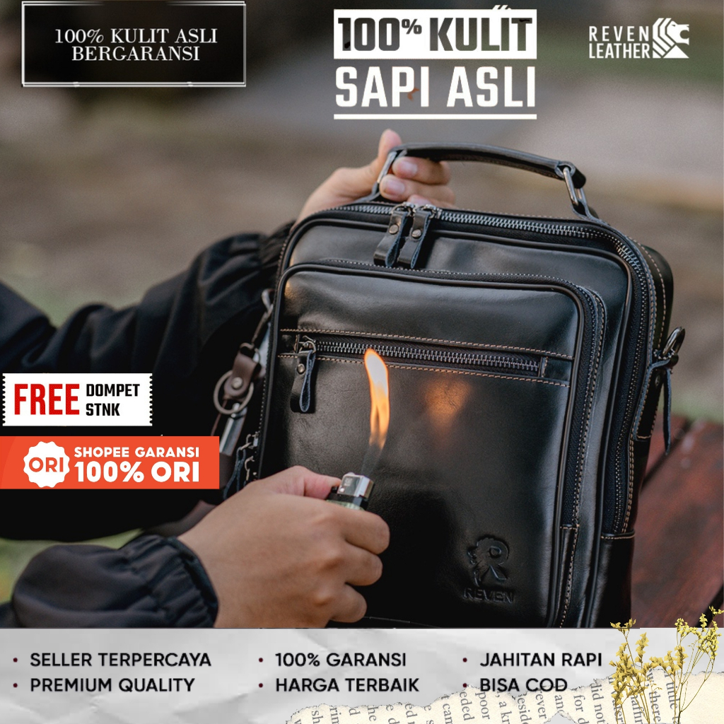 Tas Selempang Kulit Pria Bonature Leather Tas Kerja Sling Bag Slempang Bahu Cowok 100% Bahan Kulit Sapi Asli Original Premium