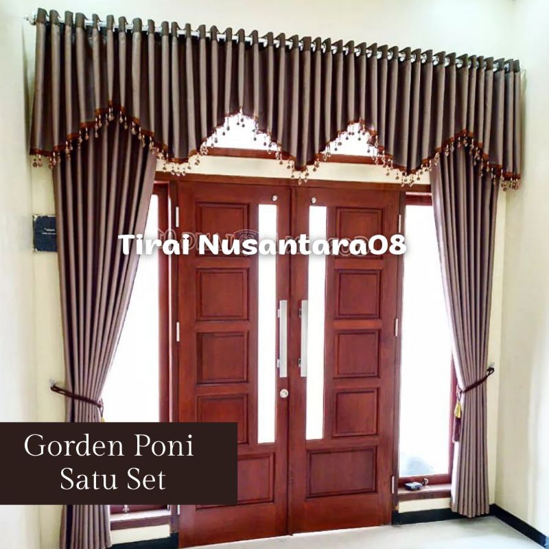 1 Set Gorden Poni Jendela Atas Pintu Tengah Ruang Tamu Panjang 250cm Bahan Blackout Premium