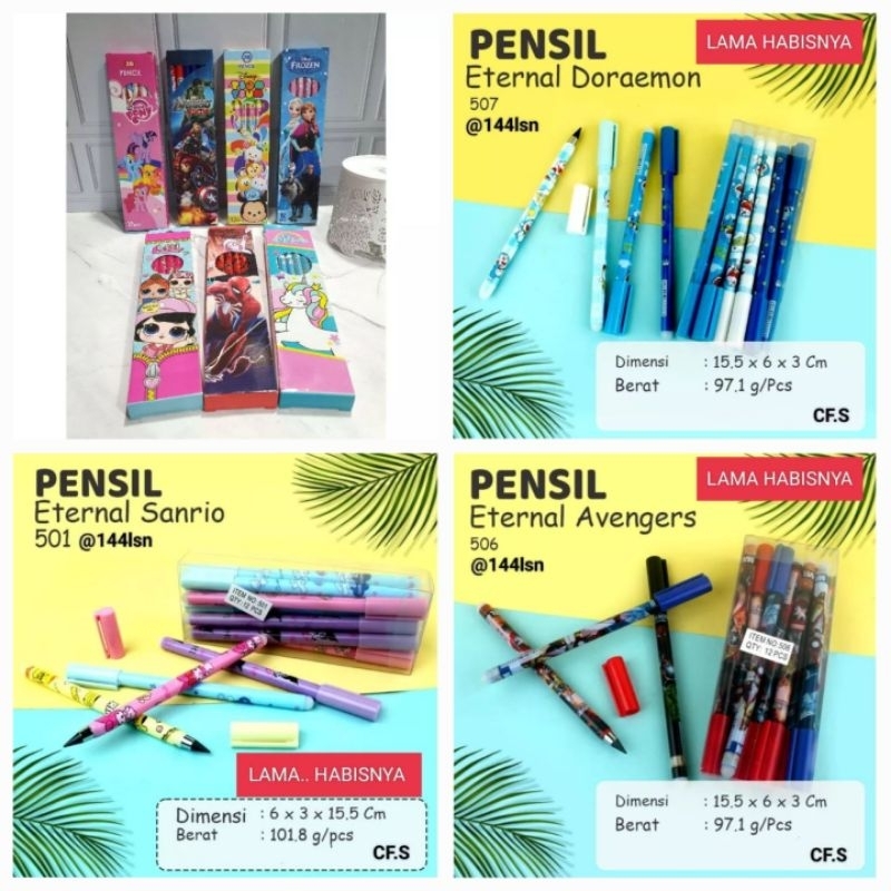 

12 Pcs / 1 Lusin Pensil Kayu Tulis Fancy Karakter 1628-KT/Pensil Eternal Tanpa Rautan Ajaib Abadi Anti Patah Tidak Bisa Habis