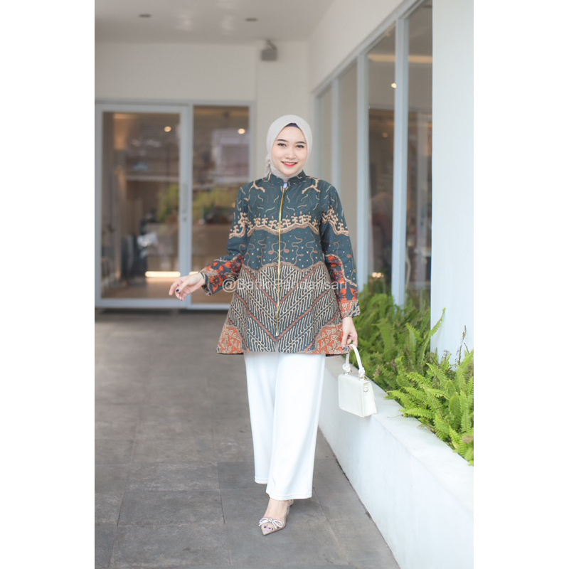 TUNIK PDK BATIK  AMEERA HIJAU BOTOL - BAHAN KATUN PREMIUM LAPIS TRICKOT