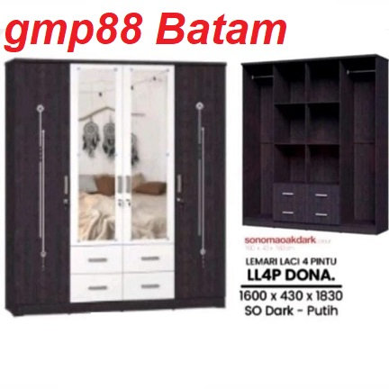 LEMARI BAJU PAKAIAN 4 PINTU KAYU SUPER LL4P DONA [ BATAM ]