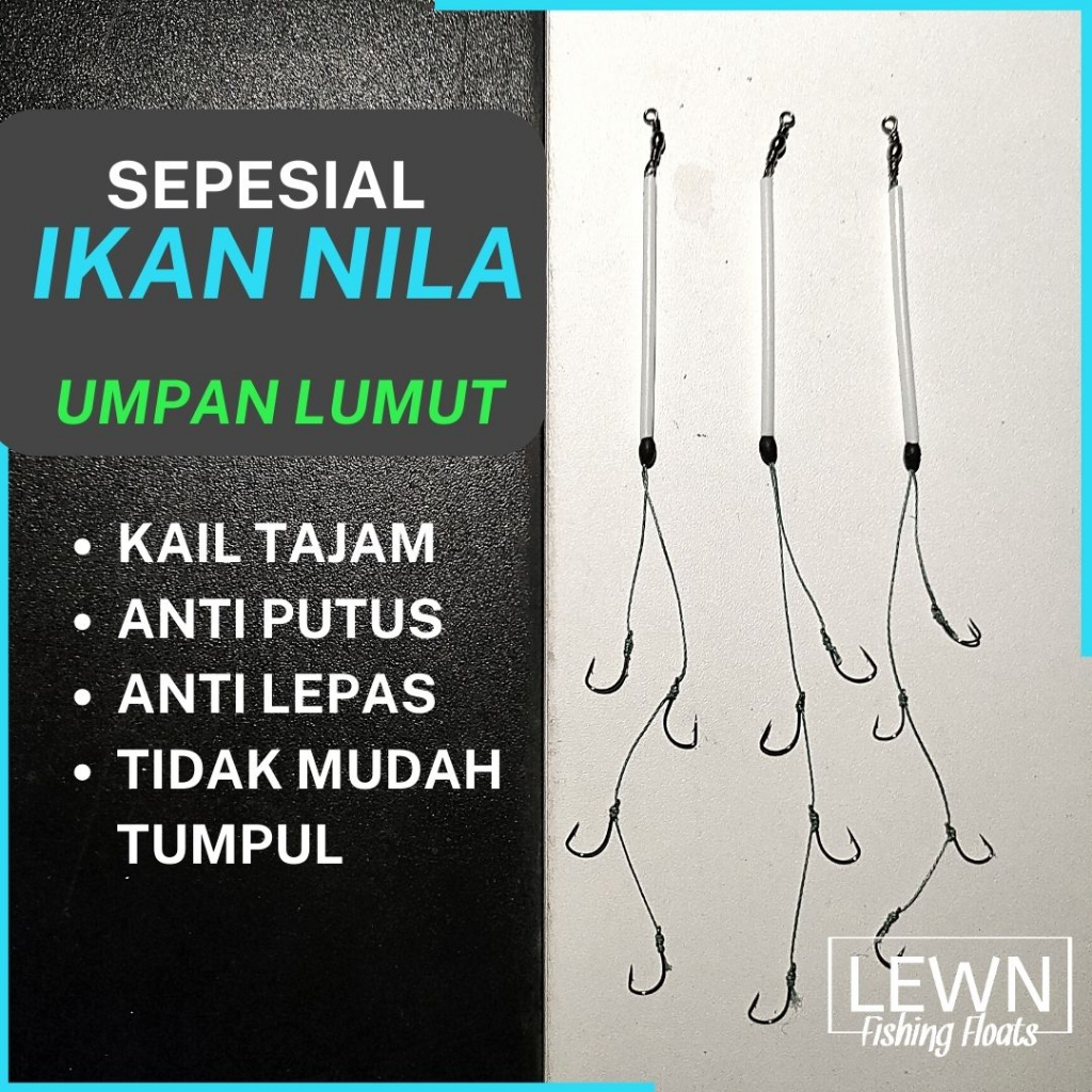 Rangkaian Pancing Lumut Nila 4 Mata Kail ukuran 1 2 3 4 5 6 7 8 9 10