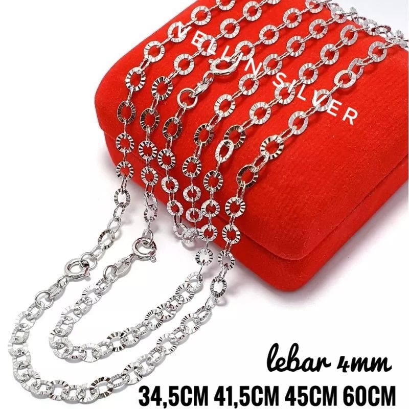 Kalung Silver Pria Wanita Silver 925 Asli Lapis Emas Putih - Kalung Perak Nori Ukir Perak 925